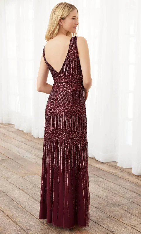 Crazy Deals Adrianna Papell Platinum 40391 - V Neck and Open V Back Sequined Dress