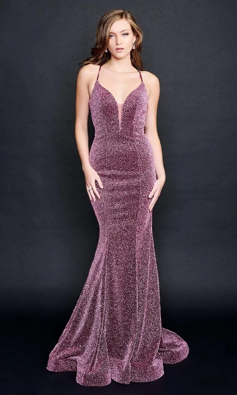 Blowout Sale Nina Canacci - 9136 Glittering V-Neck Mermaid Gown