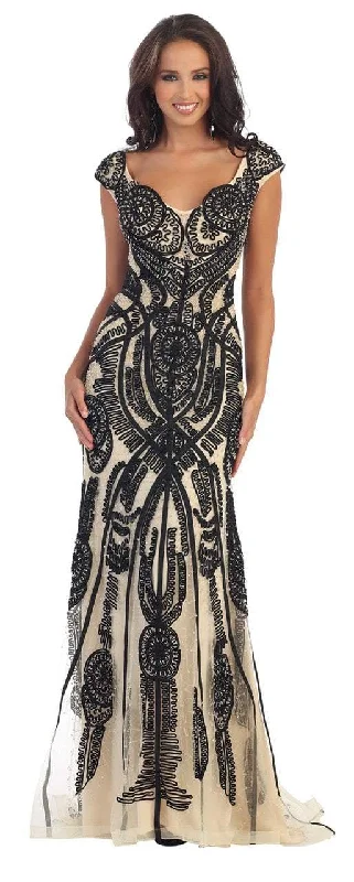 Anniversary Sale May Queen Cap Sleeve Lace Applique Evening Gown RQ7271 - 1 pc Black/Nude In Size 12 Available Anniversary Sale May Queen Cap Sleeve Lace Applique Evening Gown RQ7271 - 1 pc Black/Nude In Size 12 Available