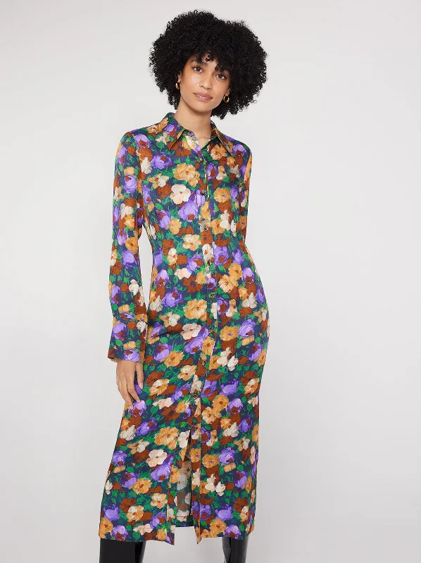 Crazy Deals Wanda Iris Impressionist Floral Shirt Dress