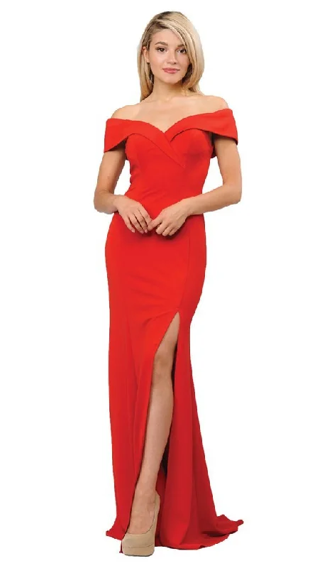 Act Now Poly USA Off Shoulder Mermaid Jersey Dress with Slit 8258
