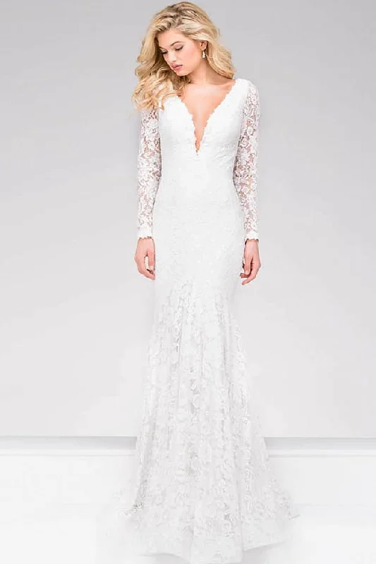 Deal of the Week Jovani 50026 Fitted Lace Long Sleeves Trumpet Dress - 1 pc Off White in size 4 Available Deal of the Week Jovani 50026 Fitted Lace Long Sleeves Trumpet Dress - 1 pc Off White in size 4 Available