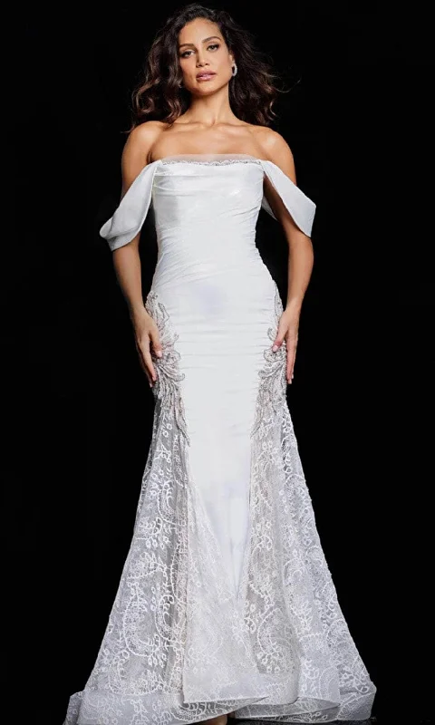 Mega Sale Jovani 38501 - Off-Shoulder Straight-Across Neck Dress