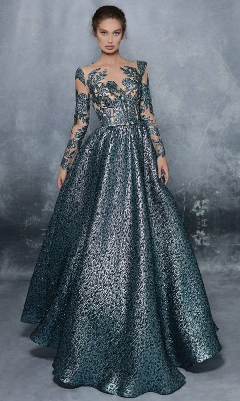 Seasonal Sale Tarik Ediz - 96011 Shimmer Jacquard Illusion Bodice Ballgown