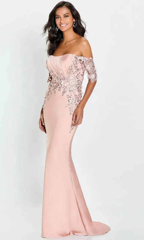 Warehouse Sale Montage by Mon Cheri M521 - Floral Embroidered Off-Shoulder Formal Gown