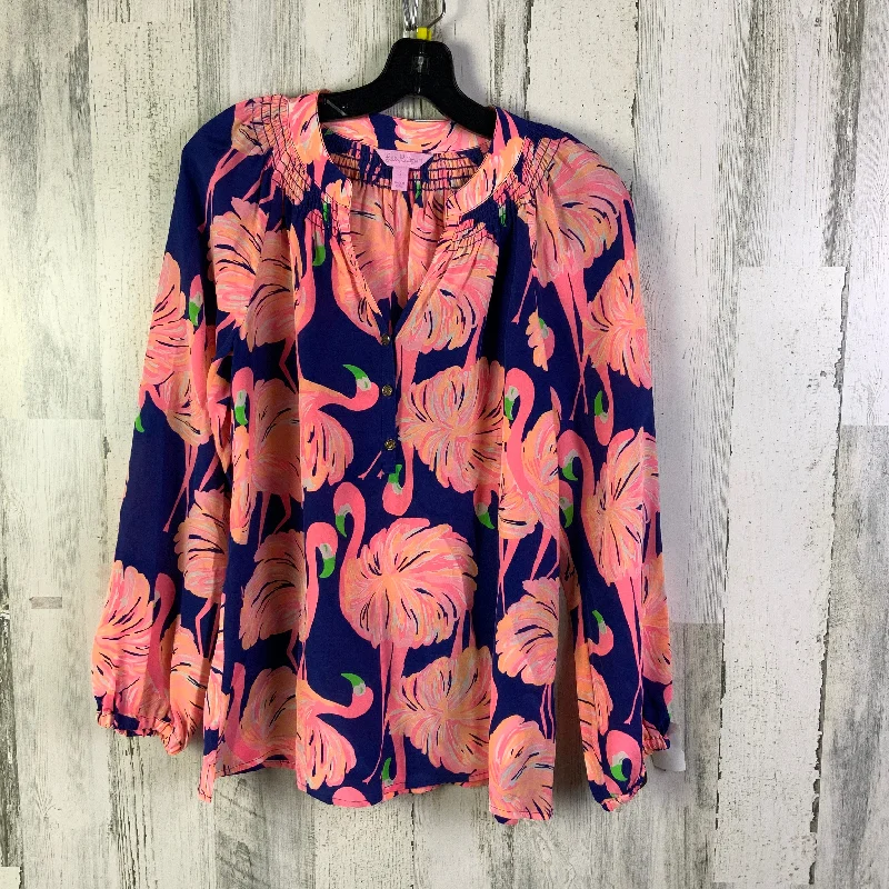 Mega Sale Blouse Long Sleeve By Lilly Pulitzer In Blue & Pink, Size: S