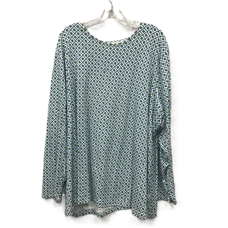 Season Finale Sale Blue & Green Top Long Sleeve Basic By Croft And Barrow, Size: 4x