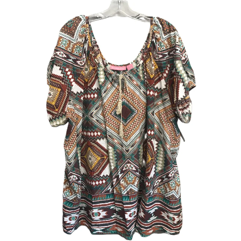 Special Promotion Brown & Cream Top Short Sleeve By Woman Within, Size: 3x