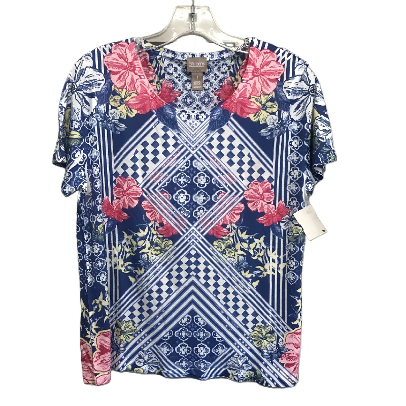 Limited Stock Floral Print Top Short Sleeve By Chicos, Size: M