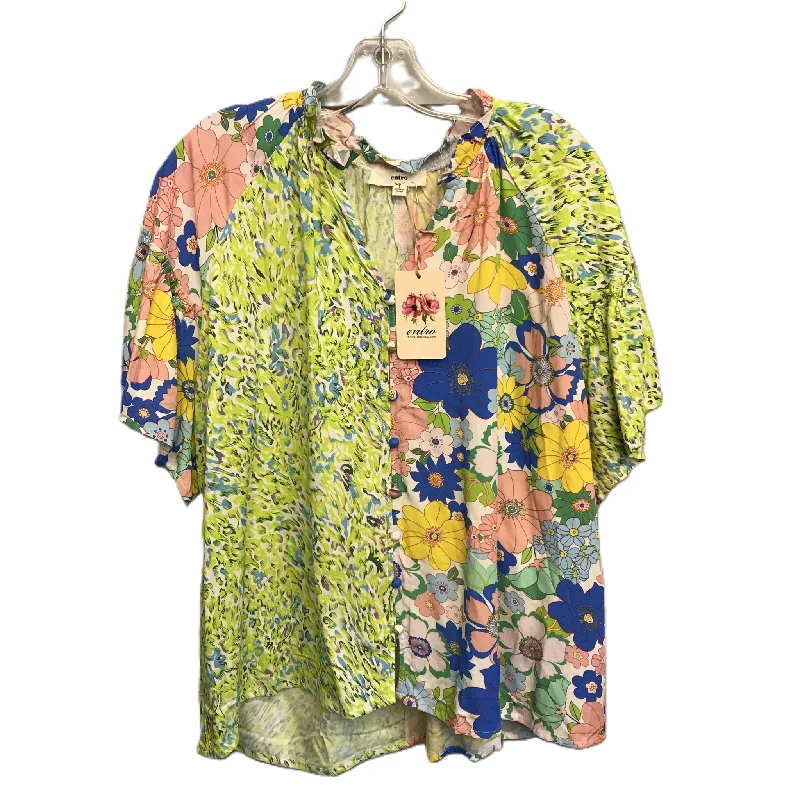 Clearance Items Floral Print Top Short Sleeve By Entro, Size: L