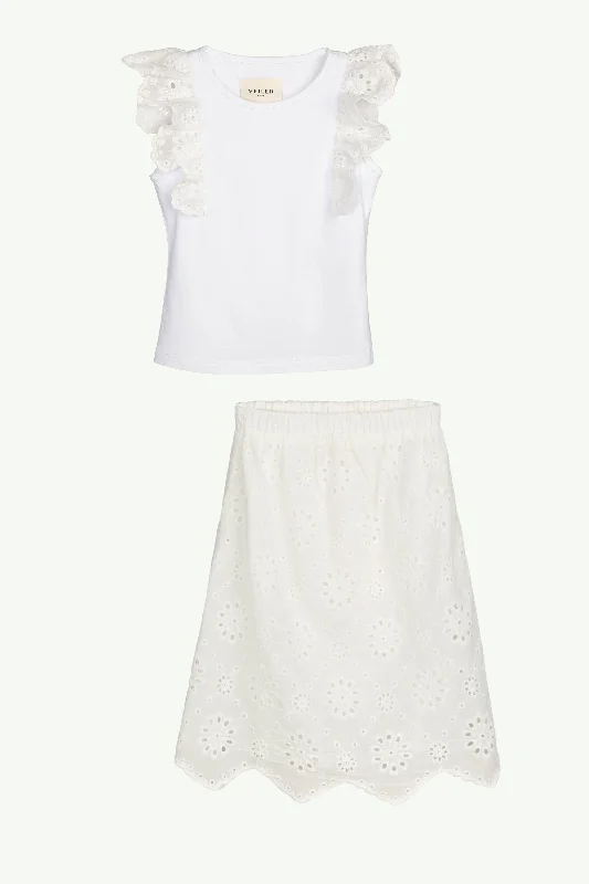 Buy More, Save More Halima White Eyelet Top & Skirt Set (Girls)