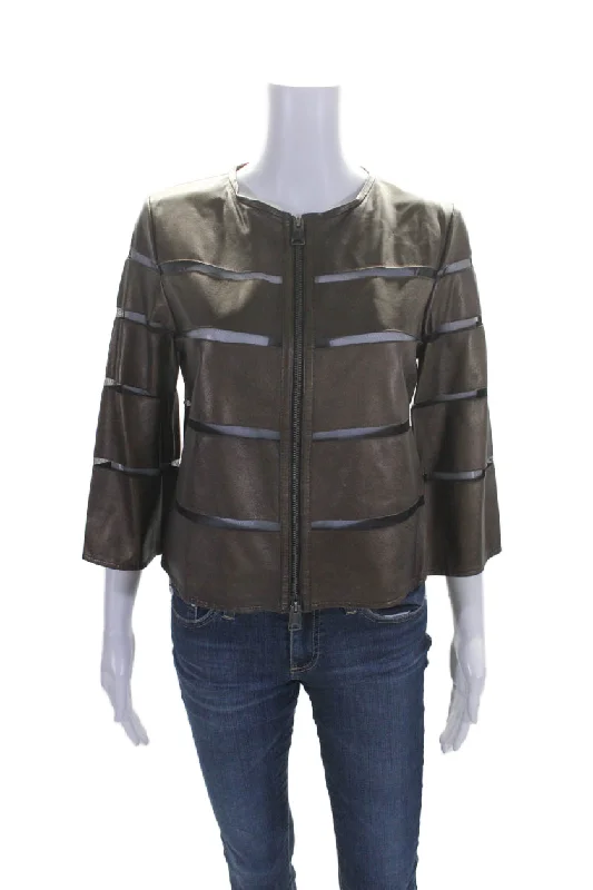 In Transit 2 Womens Long Sleeves Full Zip Round Neck Leather Jacket Brown