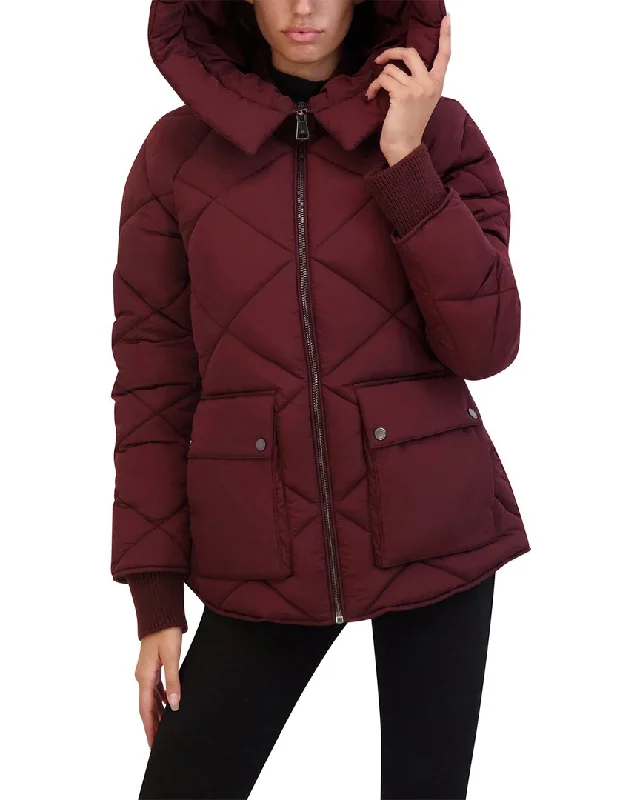 Kenneth Cole Diamond Quilted Crinkle Puffer Coat