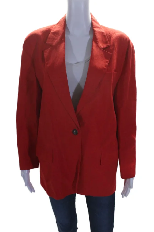 Max Mara Womens Linen Long Sleeves Single Button Blazer Jacket Red