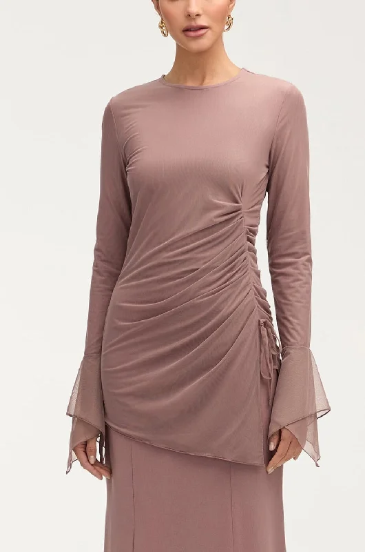 Monica Side Slit Mesh Top - Twilight Mauve