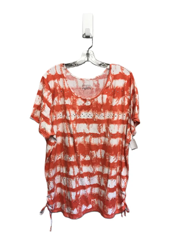 Early Bird Discount Orange & White Top Short Sleeve By Lane Bryant, Size: 3x