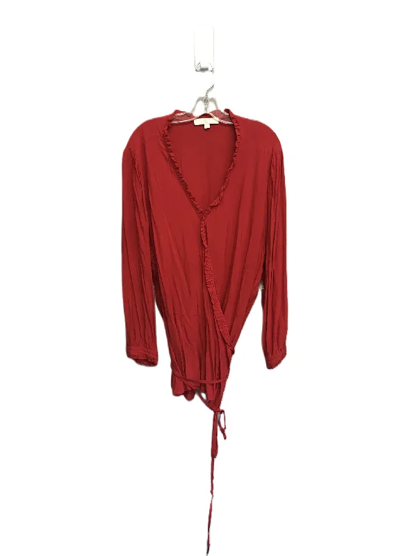 New Arrival Red Top Long Sleeve By Loft, Size: 4x