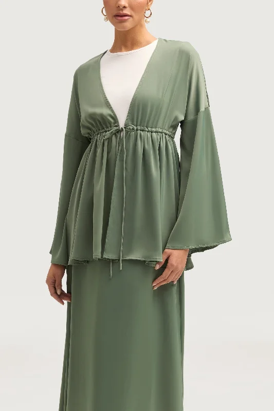 Samia Satin Tie Front Top - Sage