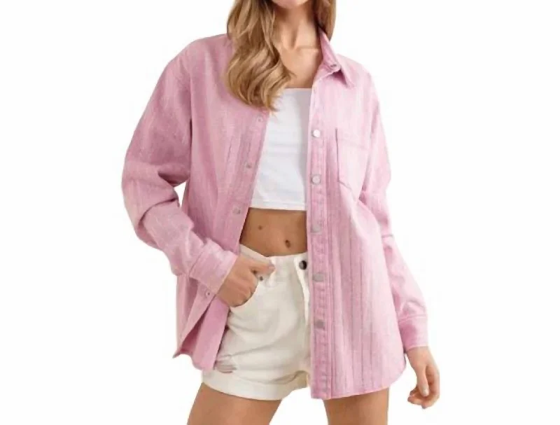 Stripe Rhinestone Denim Jacket In Pink