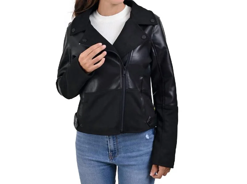 Synthetic Leather Biker Jacket In Black