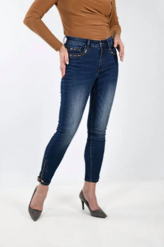 Instant Discount Animal Print Denim Pant In Blue