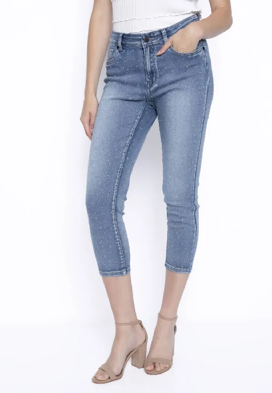 Price Buster Bling Capri Jean In Light Denim