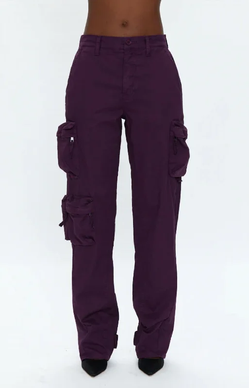 Online Only Bobbie Mid Rise Loose Straight Leg Cargo Pant In Washed Aubergine