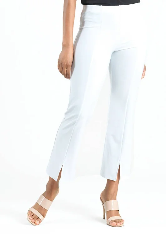 Center Seam Front Slit Ankle Pant In White