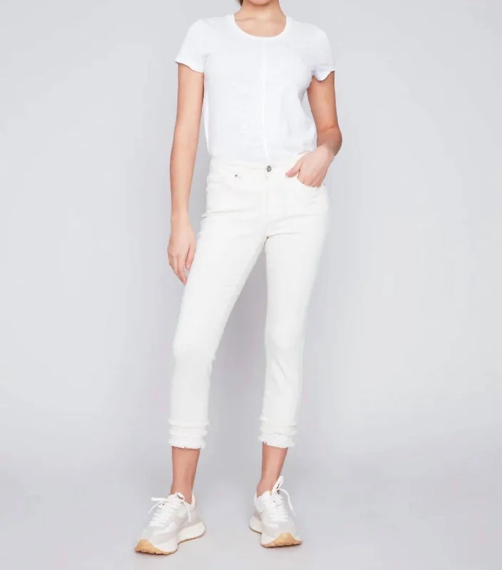 Major Savings Frayed Hem Cropped Twill Pant In Natural