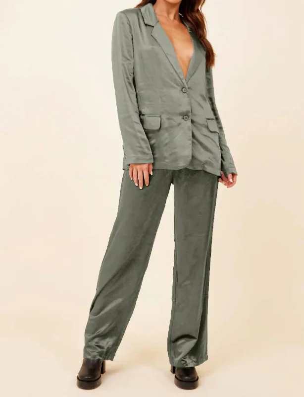 Discount Mania Heavy Satin Trouser In Silver Pine