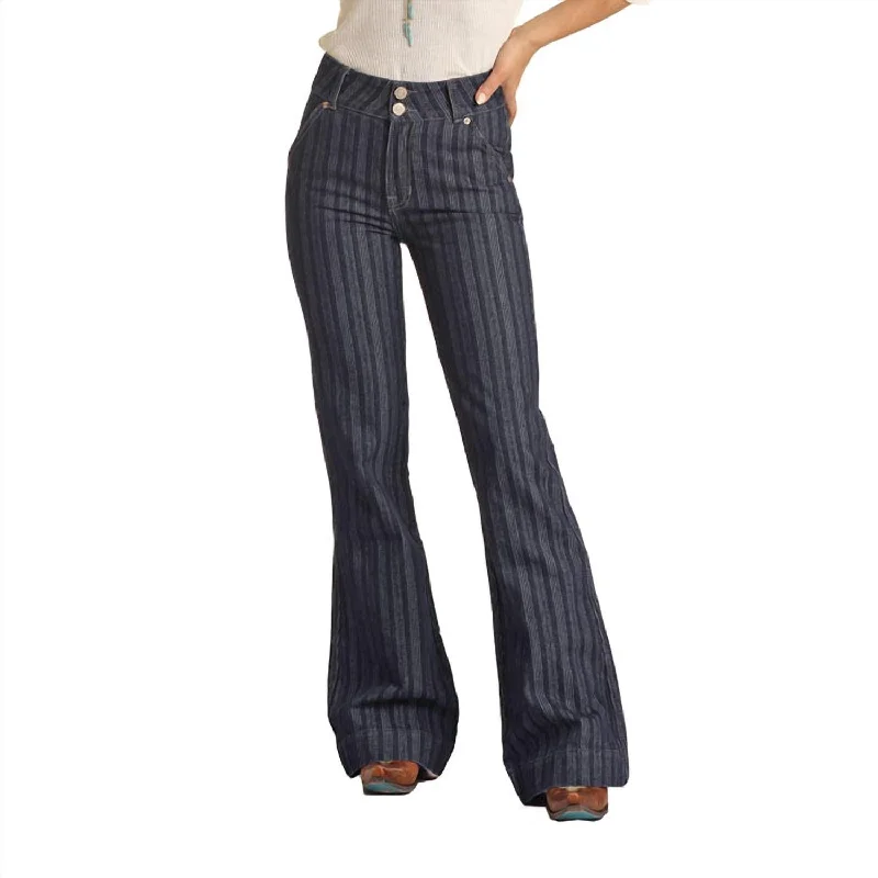 Act Fast High Rise Stripe Jacquard Trouser Jean In Dark Wash