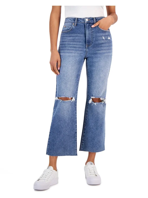 Extra Savings Juniors Womens High Rise Destroyed Flared Jeans