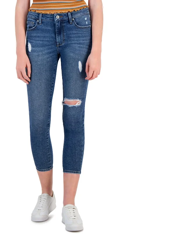 Today Only Juniors Womens Mid Rise Destroyed Ankle Jeans
