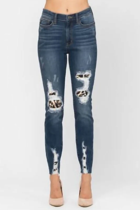 Limited Time Offer Leopard Patch Jeans In Dark Wash