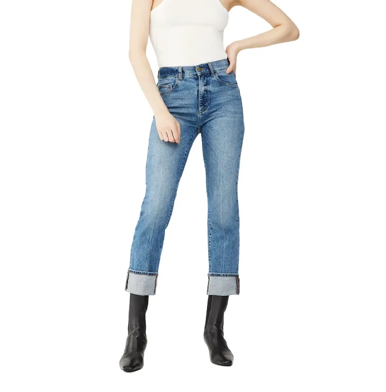 Patti Straight High Rise Vintage Ankle Jeans In Oasis Cuffed