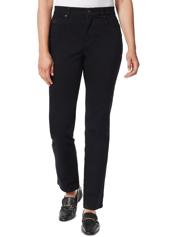 Closeout Petites Womens High Rise Stretch Straight Leg Jeans