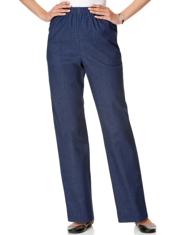 Deal of the Day Petites Womens Smocked High Rise Trouser Pants