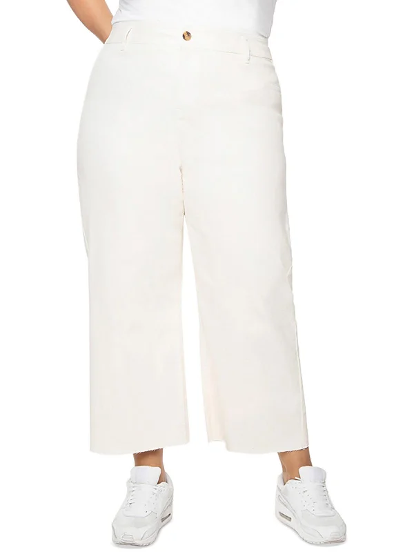 Price Slash Plus Womens High Rise Raw Hem Wide Leg Jeans