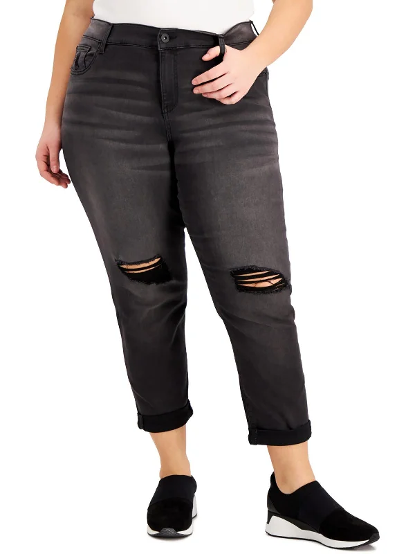 Exclusive Savings Plus Womens Mid Rise Destroyed Cropped Jeans