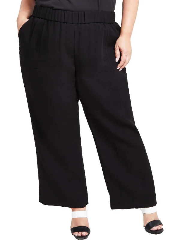 Act Fast Plus Womens Solid Knit Trouser Pants