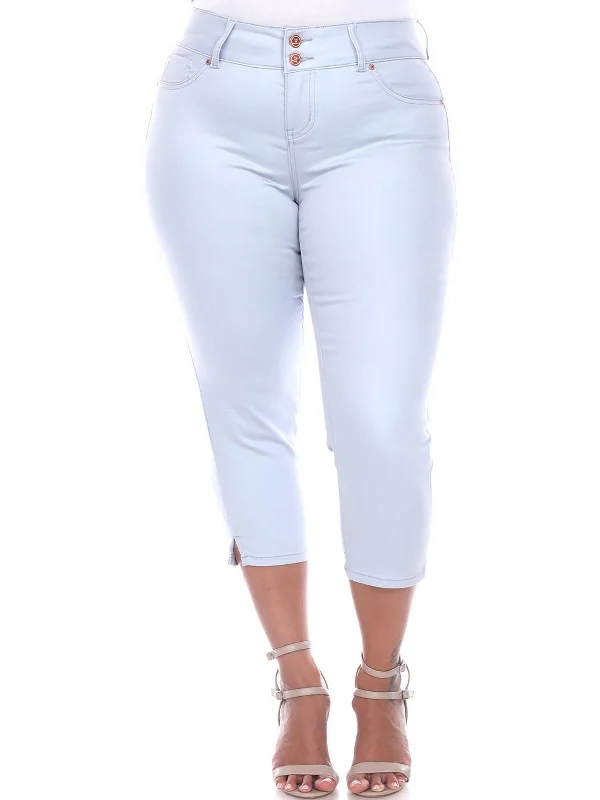Can't Be Beat Plus Womens Stretch Denim Capri Jeans