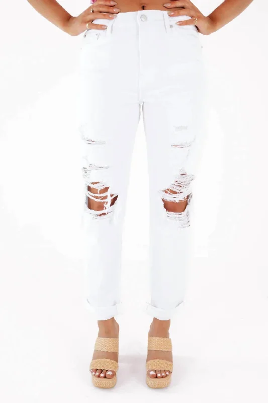 Huge Discounts Presley High Rise Relaxed Roller Jeans In White