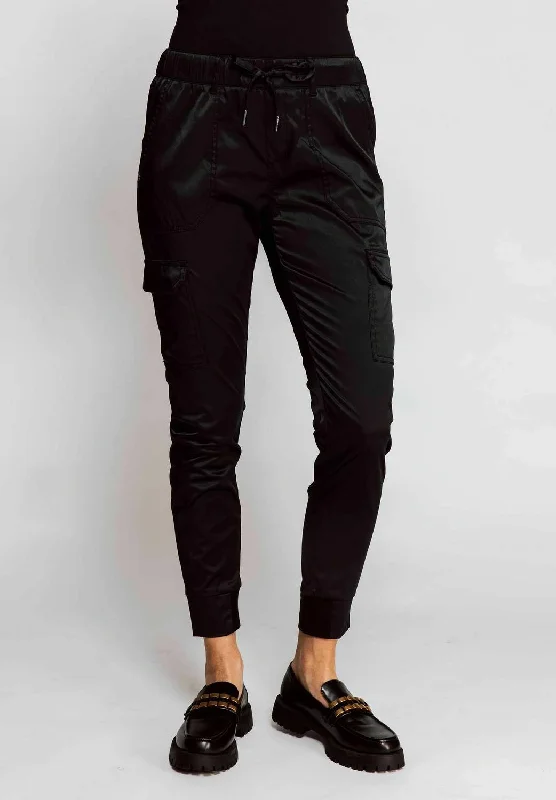 Super Sale Satin Daisy Cargo Pant In Black