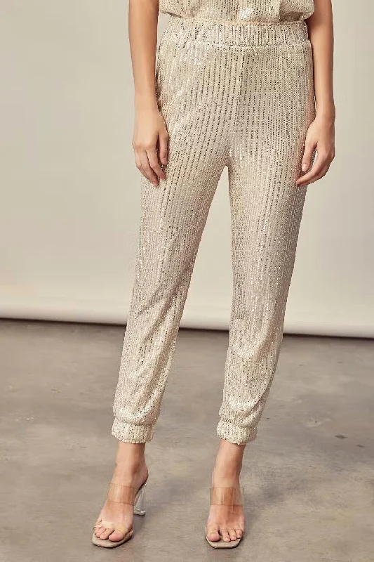Price Blitz Time To Shine Sequin Jogger Pant In Champagne