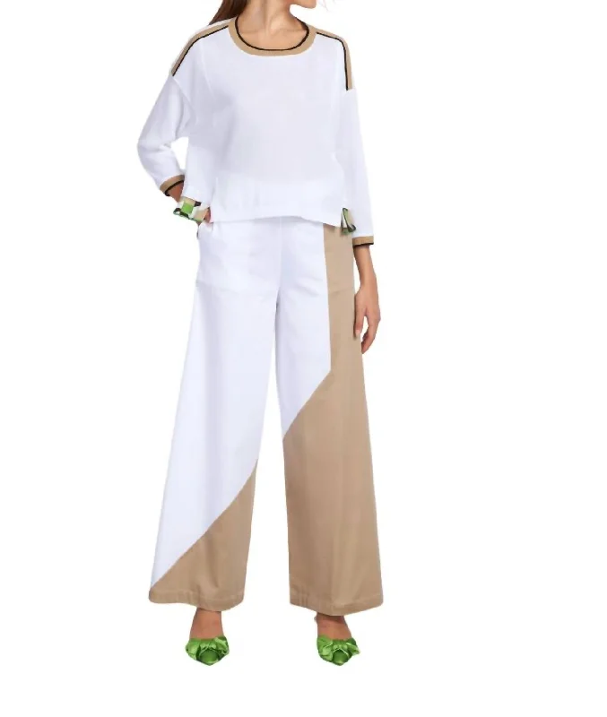 Wide Leg Pants In White/taupe