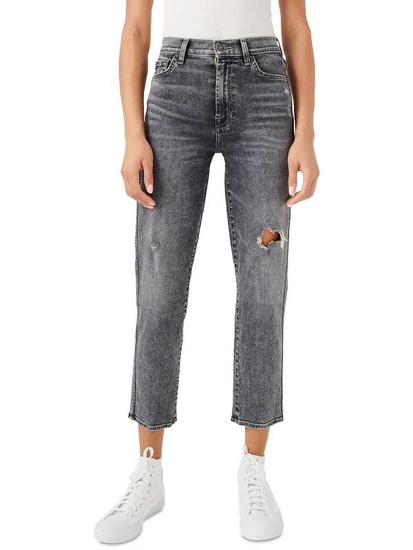 Members Only Womens Distressed High Waist Straight Leg Jeans
