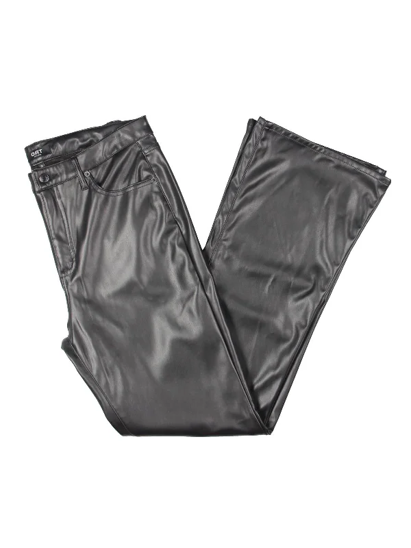 Online Exclusive Womens Faux Leather Mid Rise Flared Pants