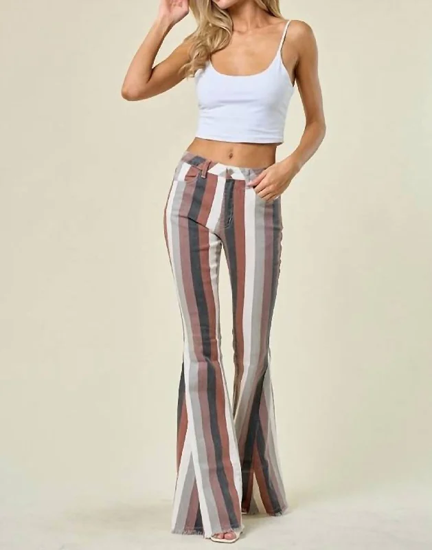 Year-End Clearance Women's Flares Pants In Brown Multi Striped