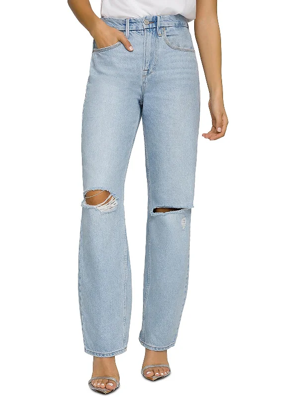 Holiday Sale Womens High Rise Distressed Straight Leg Jeans