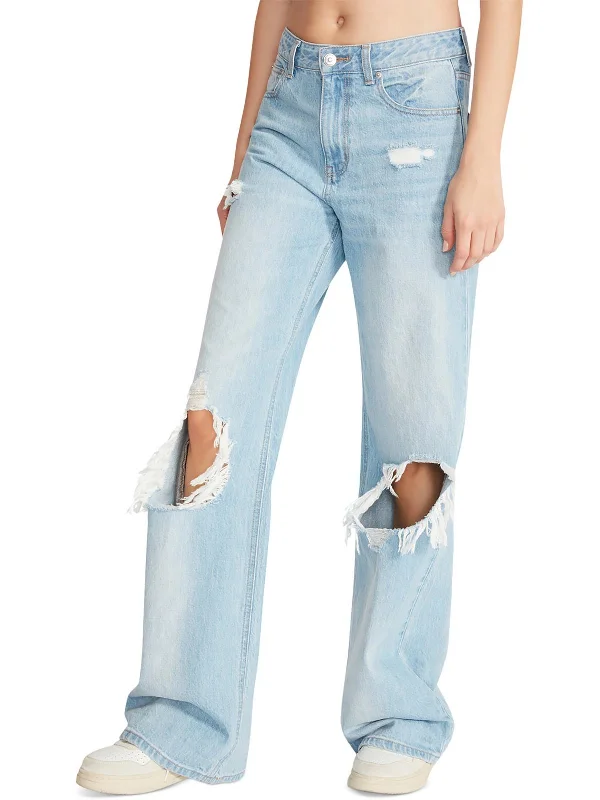 Discount Deals Womens High Rise Distressed Straight Leg Jeans
